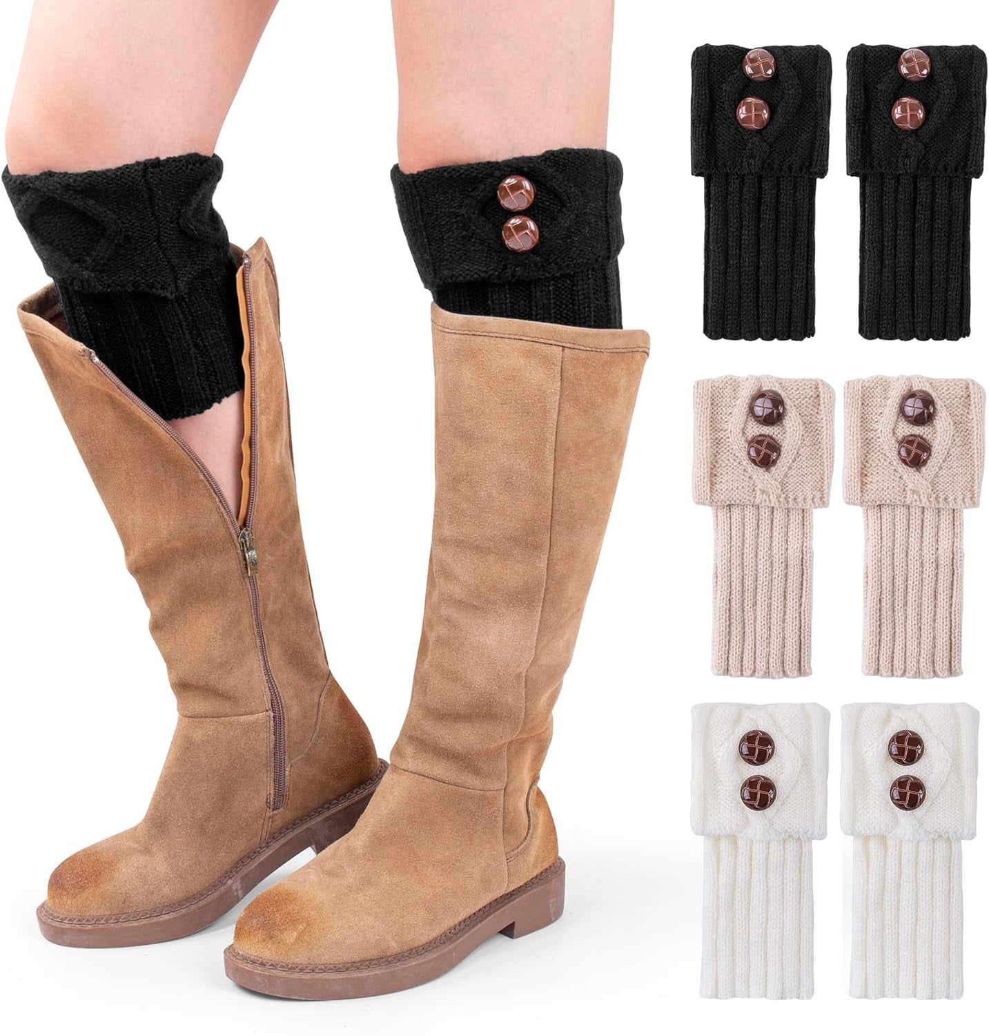 REDESS Women Boot Knit Cuffs,Short Crochet Leg Warmers, Variety of Styles Winter Warm Cuff Socks 3 Pairs