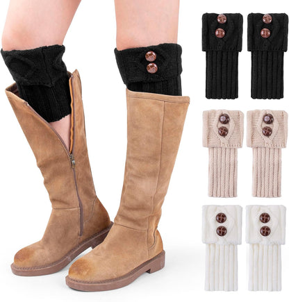 REDESS Women Boot Knit Cuffs,Short Crochet Leg Warmers, Variety of Styles Winter Warm Cuff Socks 3 Pairs