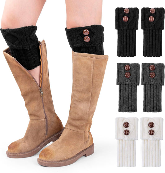 REDESS Women Boot Knit Cuffs,Short Crochet Leg Warmers, Variety of Styles Winter Warm Cuff Socks 3 Pairs