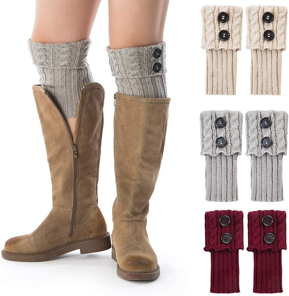 REDESS Women Boot Knit Cuffs,Short Crochet Leg Warmers, Variety of Styles Winter Warm Cuff Socks 3 Pairs