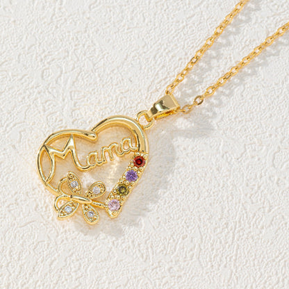 Mother'S Day Gift Hollow Heart English Letter Love Mom Rhinestone Butterfly Finger Ring Jewelry Gift