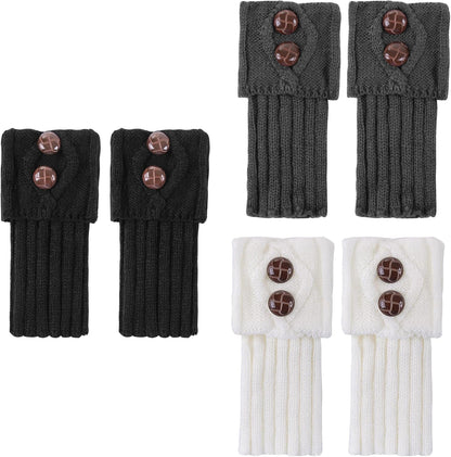REDESS Women Boot Knit Cuffs,Short Crochet Leg Warmers, Variety of Styles Winter Warm Cuff Socks 3 Pairs